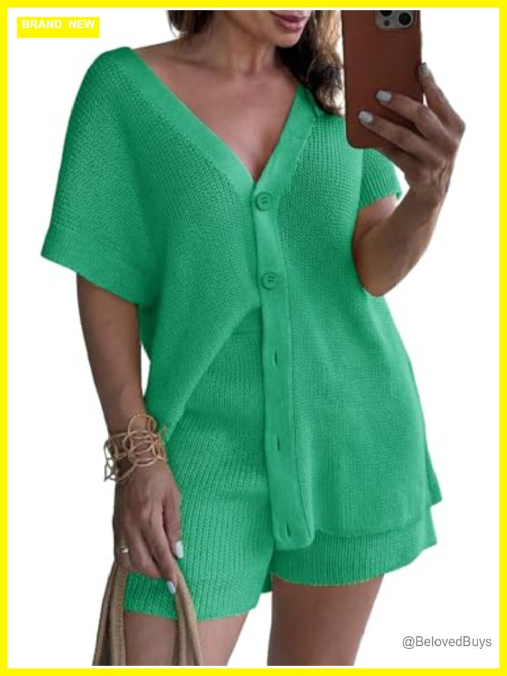 Womens 2 Piece Outfits Sweater Sets Oversized Cap Sleeve Button Up Cardigan Top